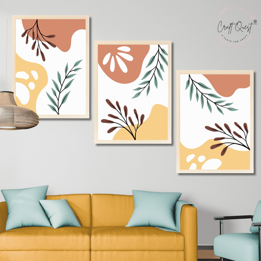 CRAFT QUEST Wall Art Decor Paintings | Set of 3 BOHO Wall Art Frames for Home Decoratio | Ideal for Living Room, Bedrooms & Offices