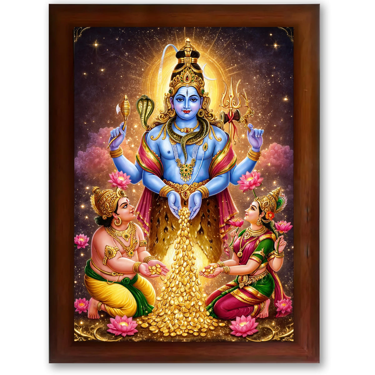 CRAFT QUEST Swarnakarshana Bhairava Swamy With Lakshmi Devi and Kuber Bhagwan Religious Wall Photo Frame |Dhan Bhairav Frame for Home, Office, Temple & Gifting