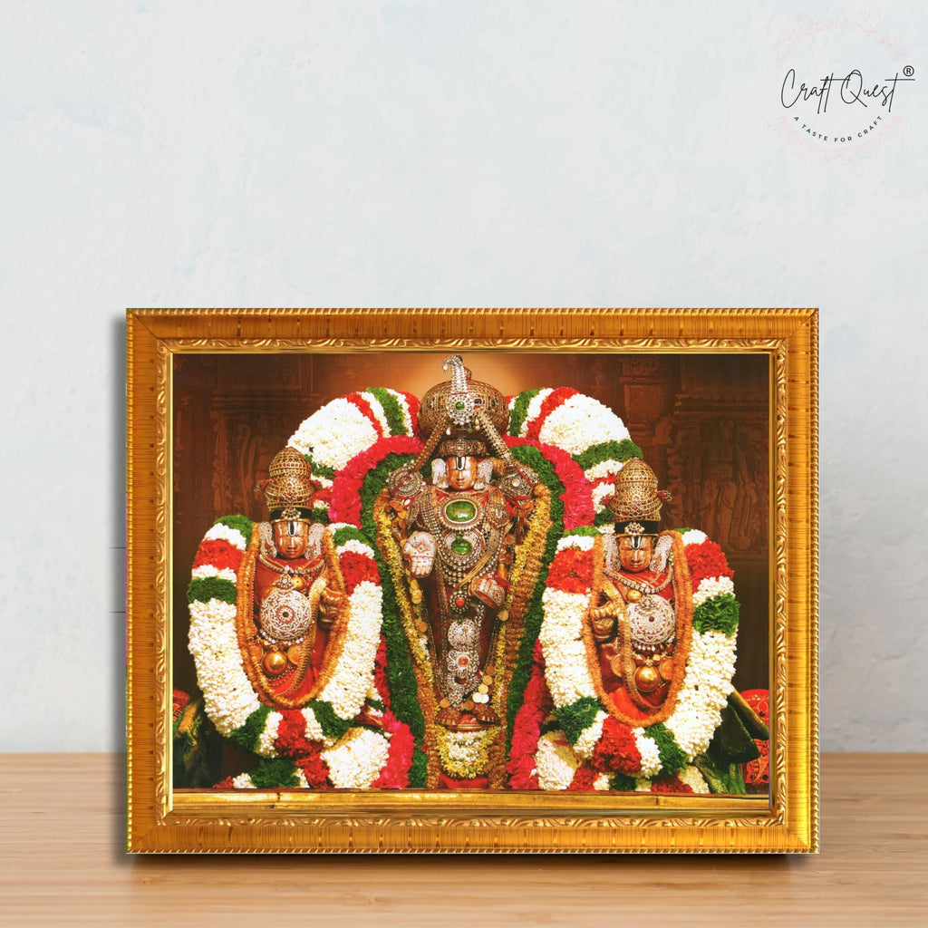CRAFT QUEST Tirupati Balaji with Padmavati Photo Frame; sri; Venkateshwara; Wall Photo Frame | South God Frame for Home, Office, Temple & Gifting