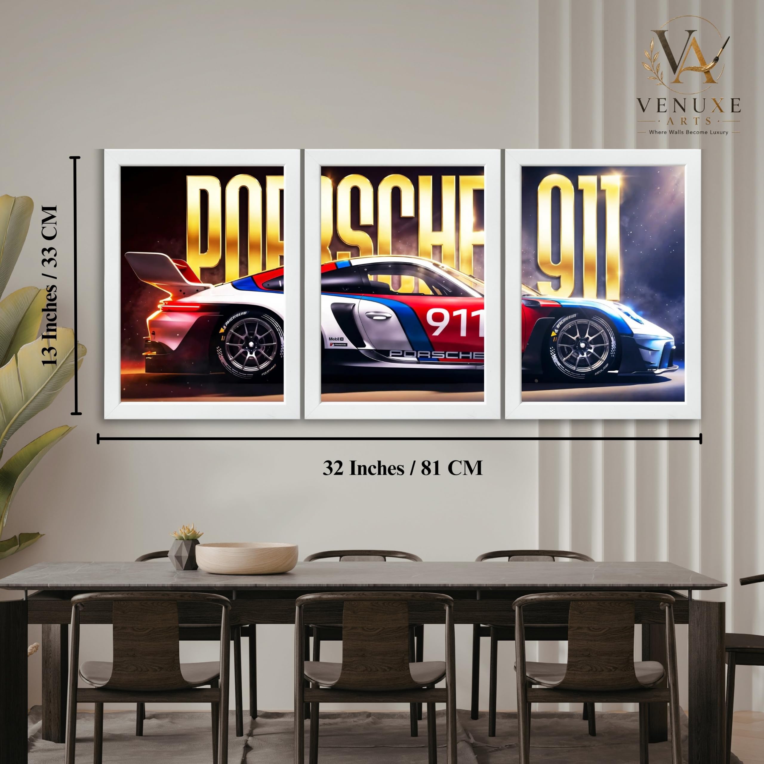 VENUXE ARTS Set Of 3 Big Sports Cars Framed Posters Gift Items for Boys Room Wall Decoration Bedroom Living Room Office Studio Décor | Car Poster Frame for Wall Décor
