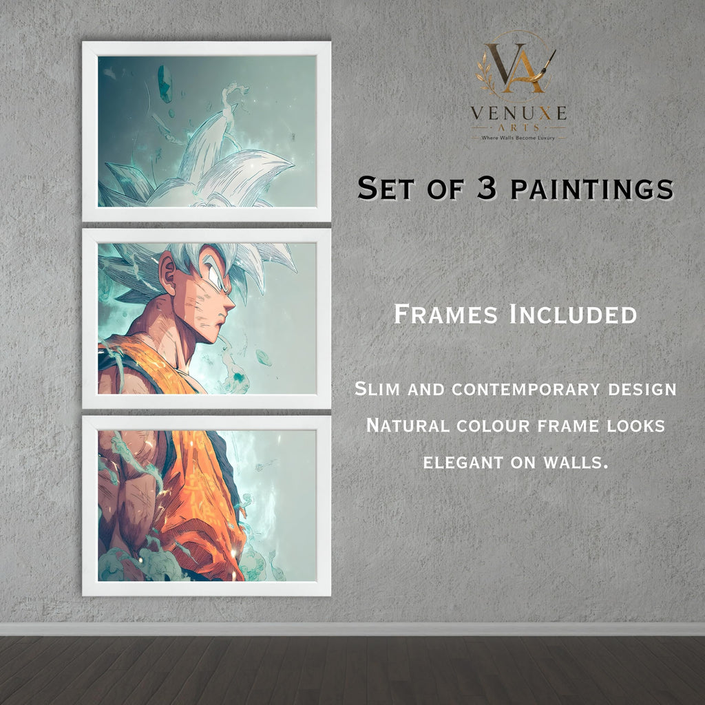 VENUXE ARTS Set Of 3 Anime Characters Wall Framed |Anime Characters Framed Poster for Living Room Bedroom Gaming Room Studio Wall Decor