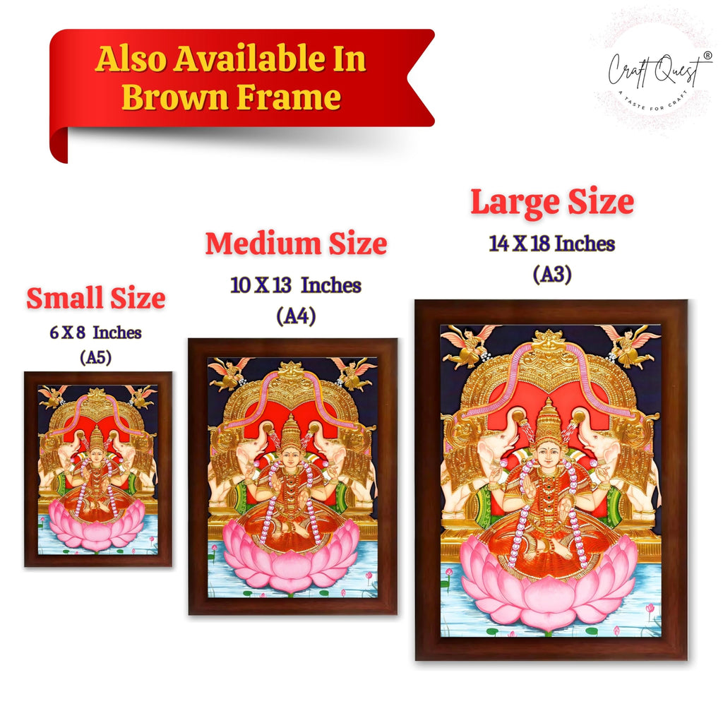 CRAFT QUEST Goddess Lakshmi Maa Vaibhav Laxmi Wall Painting Photo Framed | Acrylic Glass, Lightweight | Ideal for Home, Office, Temple & Puja Room, Wall Decor