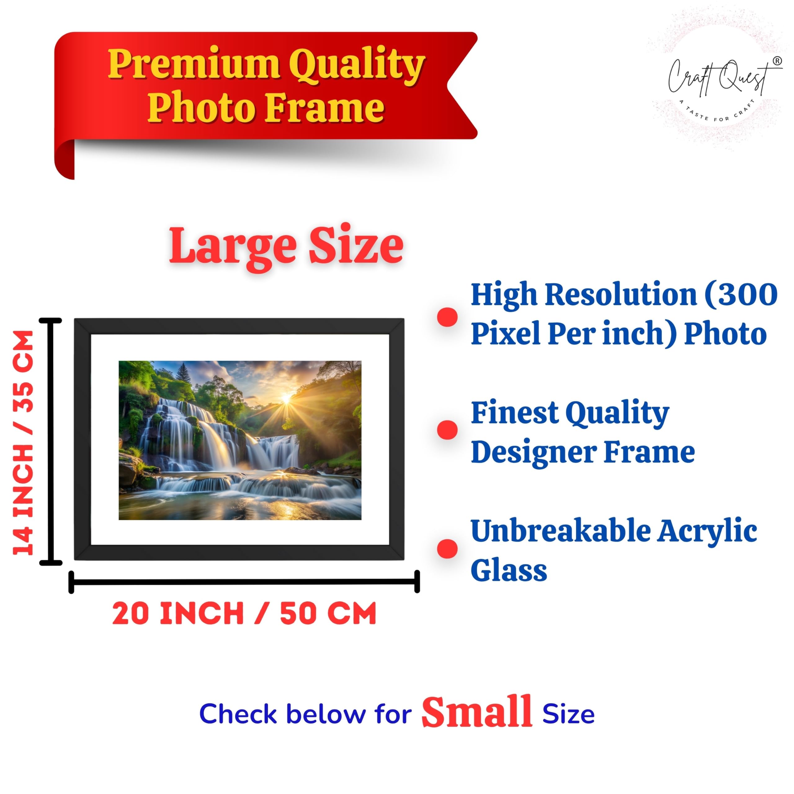 CRAFT QUEST Vastu Waterfall Landscape Scenery Photo Frame With Acrylic Sheet | Living Room, Bedroom | Home Decoration | Best Gifting Option