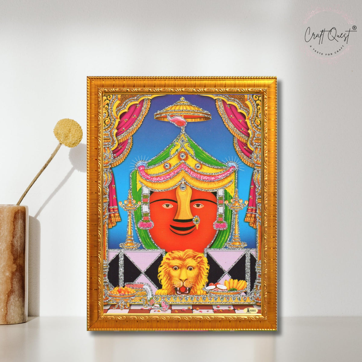 CRAFT QUEST Renuka mata Wooden Photo Frame With Acrylic Sheet For Worship/Pooja