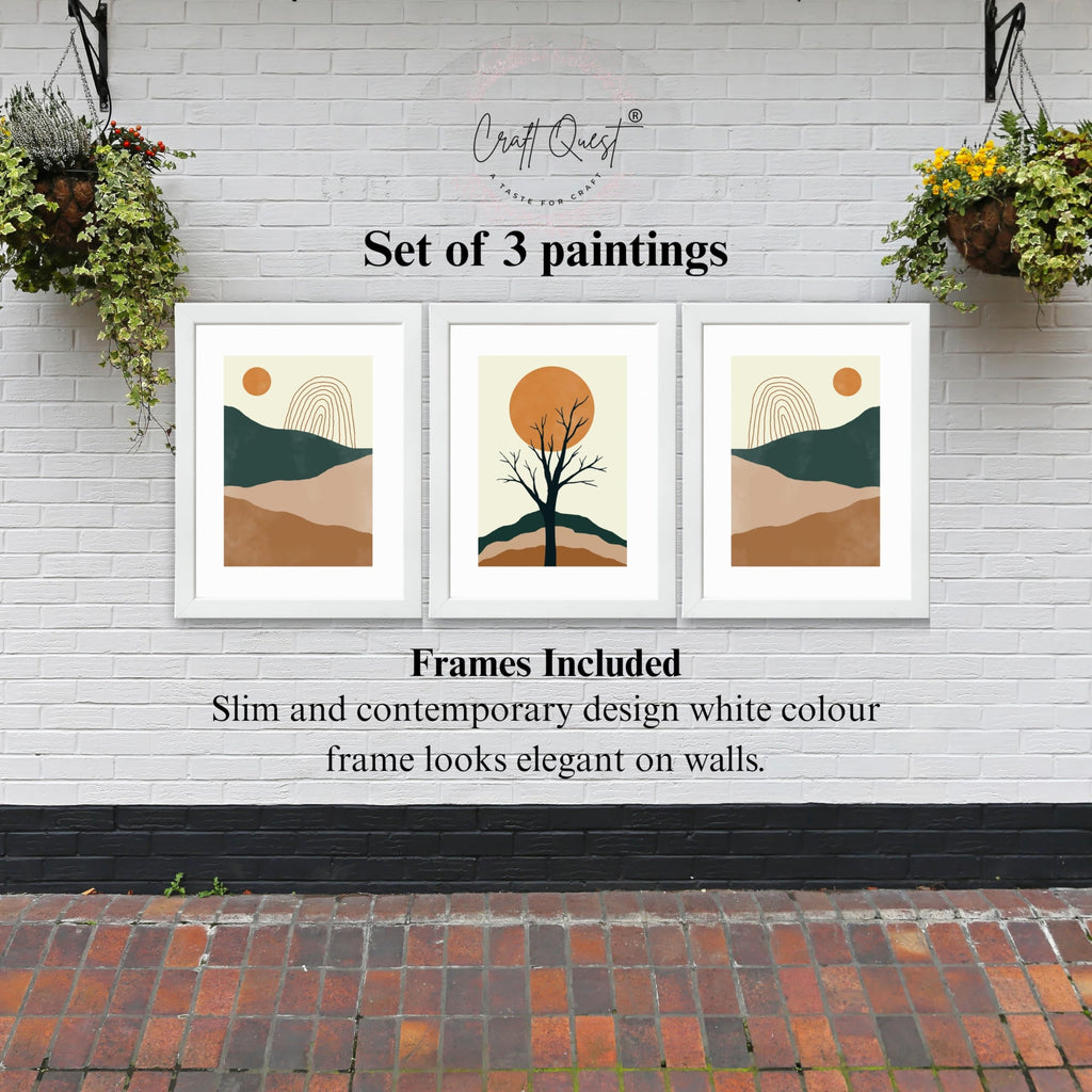 CRAFT QUEST SET OF 3 Modern Abstract Landscape Art | Set of 3 Frames for Home Decoration | Ideal for Living Room, Bedroom & Offices