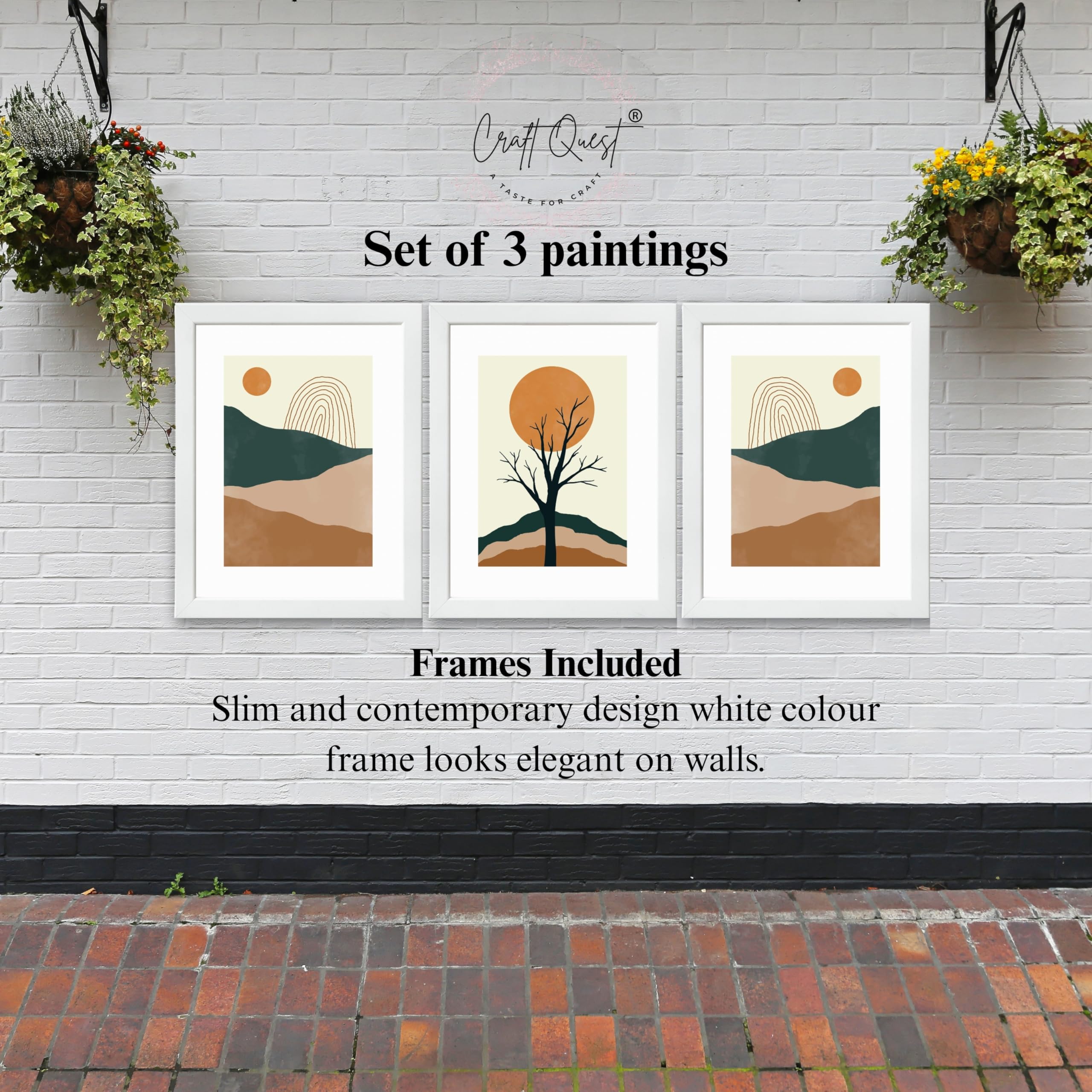 CRAFT QUEST SET OF 3 Modern Abstract Landscape Art | Set of 3 Frames for Home Decoration | Ideal for Living Room, Bedroom & Offices