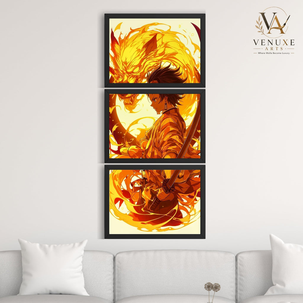 VENUXE ARTS Set Of 3 Anime Characters Wall Framed |Anime Characters Framed Poster for Living Room Bedroom Gaming Room Studio Wall Decor