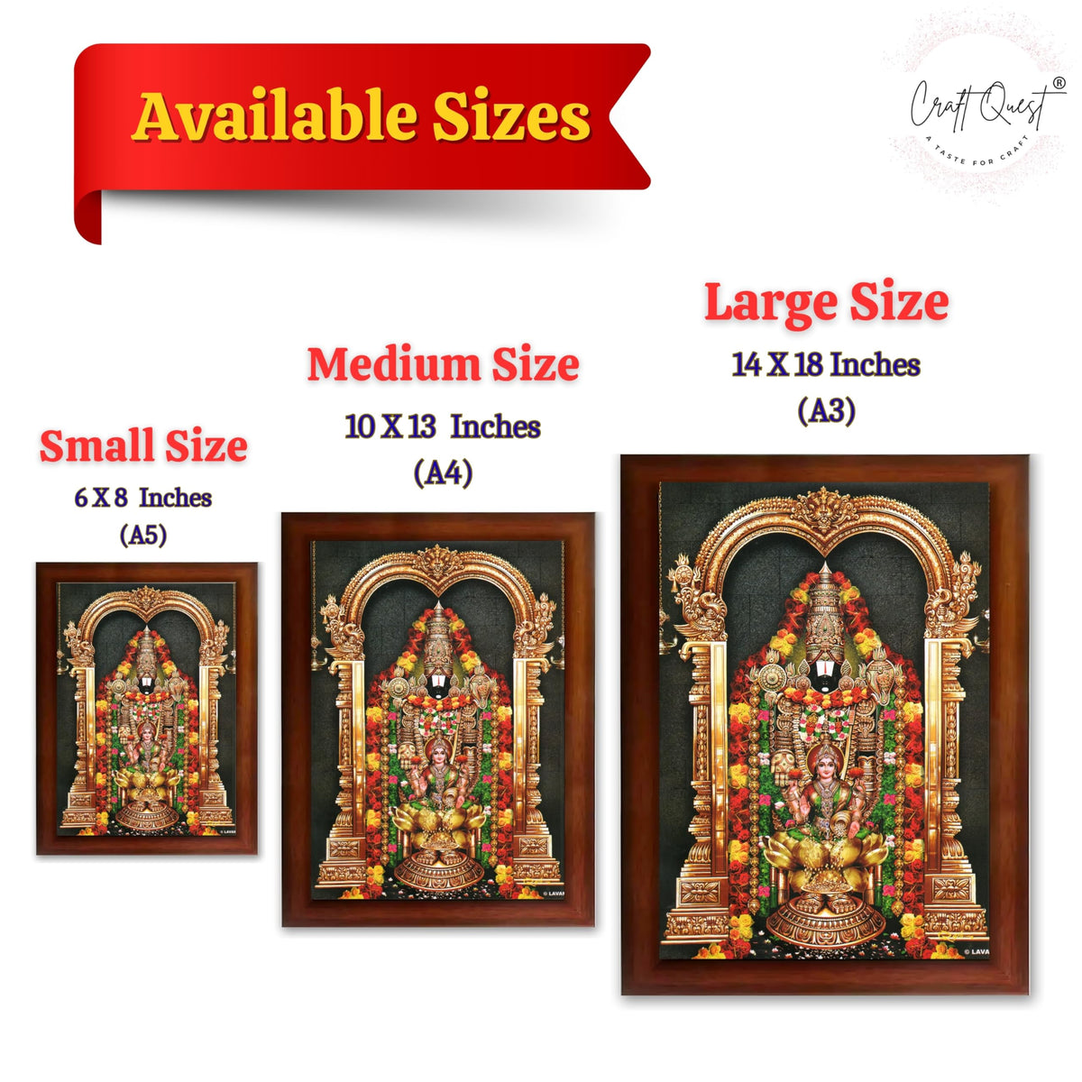 CRAFT QUEST Tirupati Balaji Lakshmi Venkateshwara Swamy Wall Painting Framed, Home, Temple, Pooja, Wall Décor Item