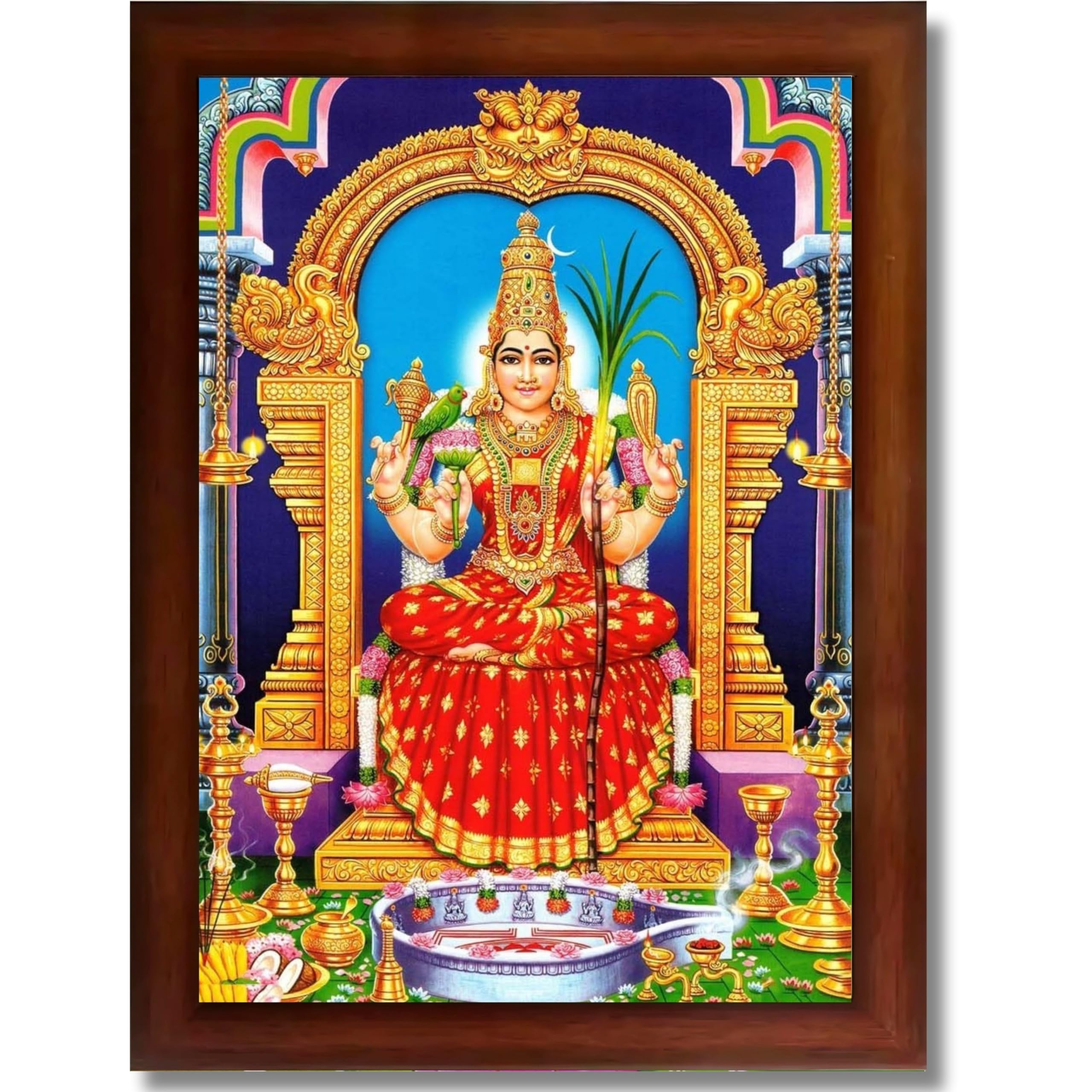 CRAFT QUEST Kanchi Kamakshi Photo Frame Kamachi Amman Kanji Kamatchi Wall Painting Framed Home Décor, Religious Photo Frame