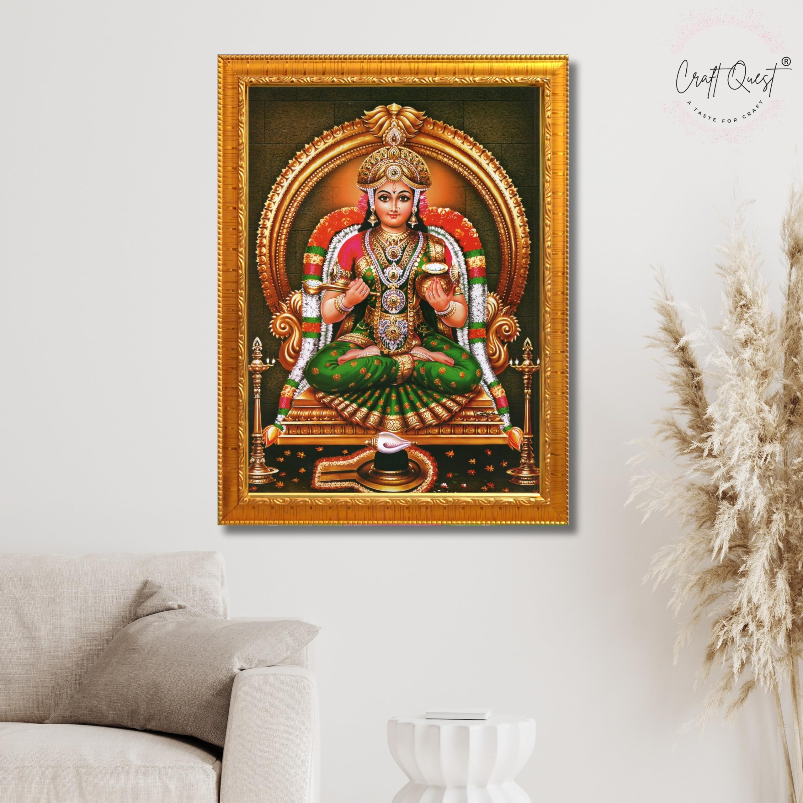 CRAFT QUEST Shiva & Maa Annapurna devi sitting on throne photo frame with Acrylic Glass for Kitchen, Food & Prosperity Blessing Hindu