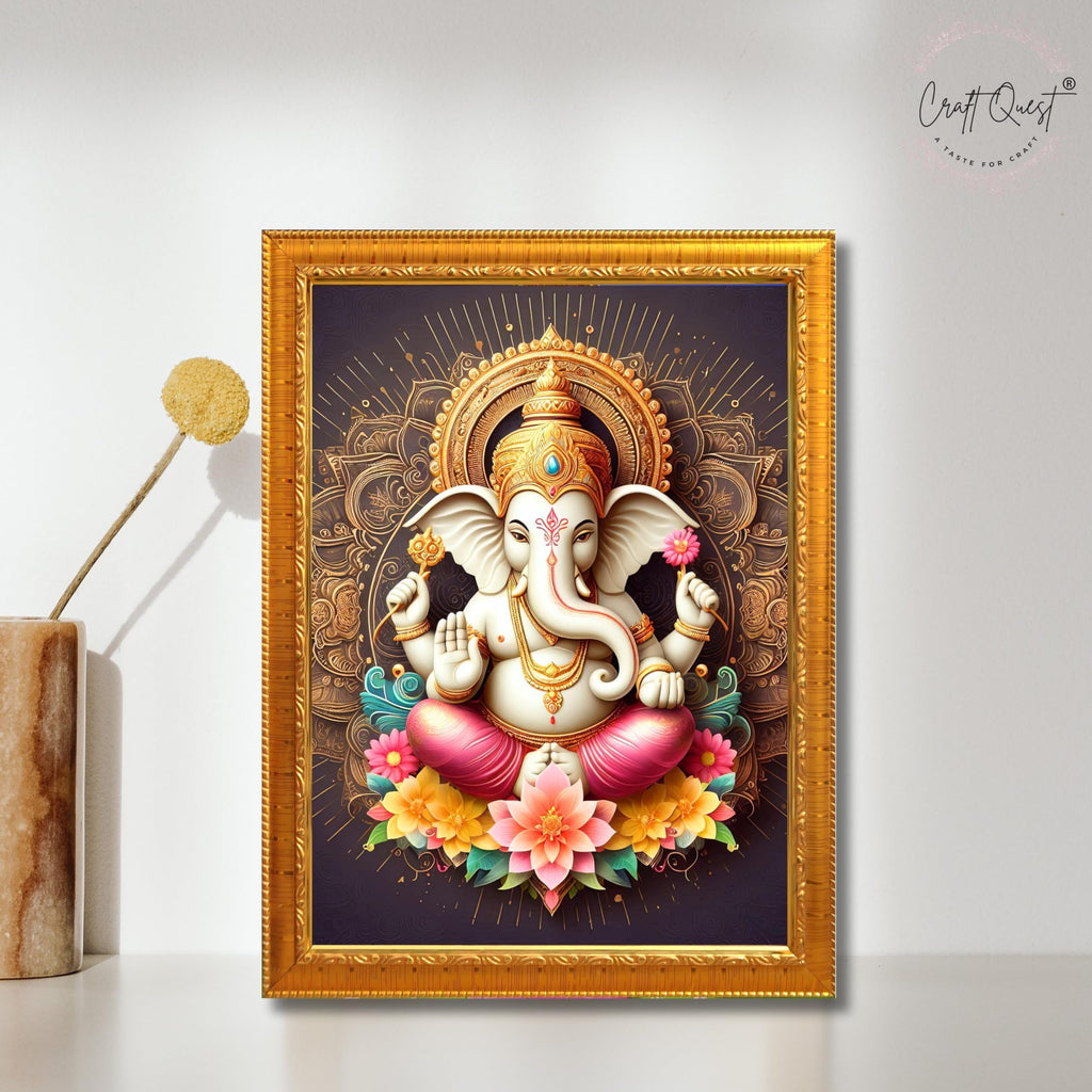 CRAFT QUEST Lord Ganpati Ganesh ji God Frame for Pooja Room Home & Wall Decor GA-255