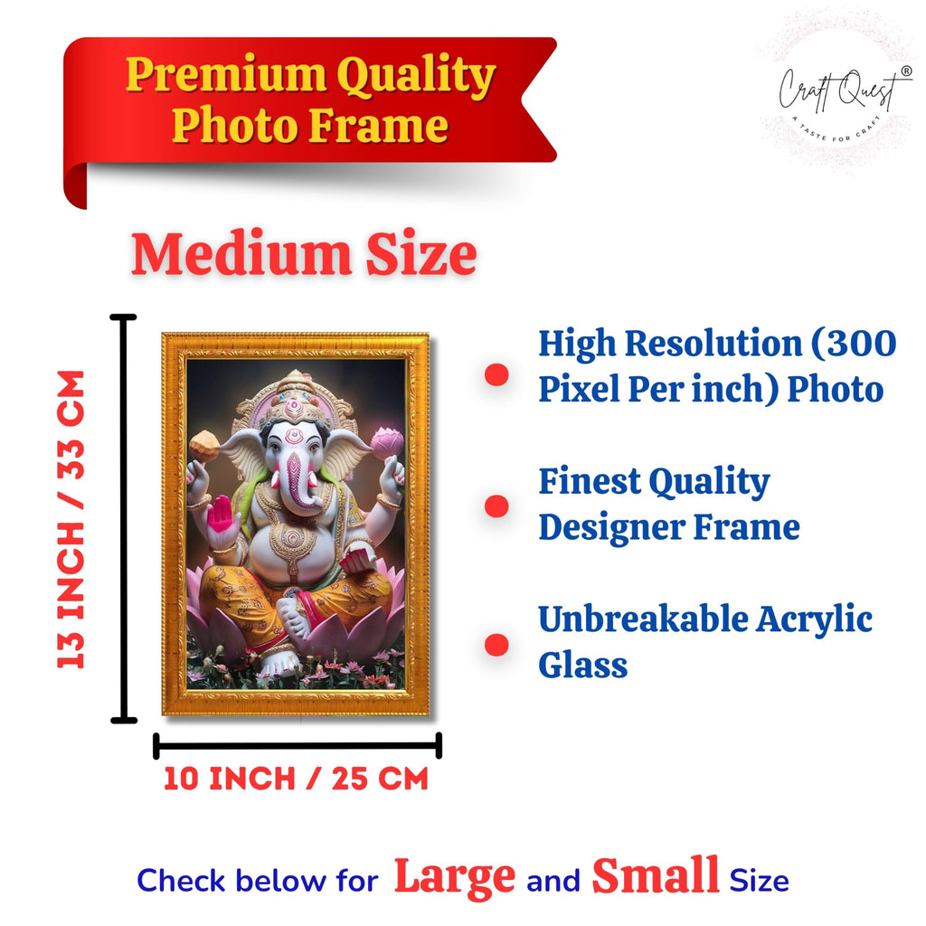 CRAFT QUEST Lord Ganesha Ganesh ji Art Framed Wall Painting With Frame For Home and Pooja,Office Décor Items