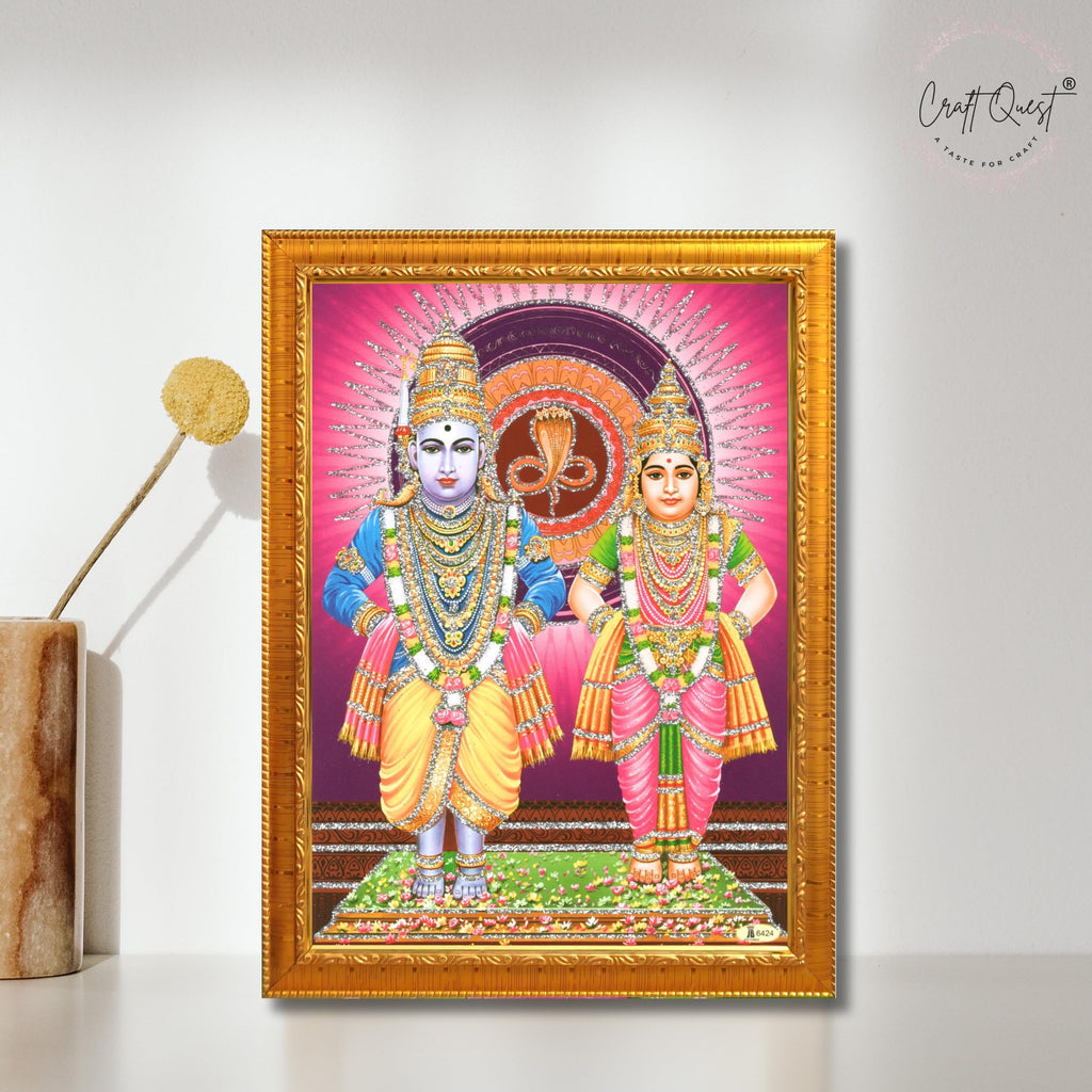 CRAFT QUEST Shri Vitthal Rukmini Photo Frame with Acrylic Sheet Wall Hanging/Gift/Temple/puja Room/Home Decor Frame Item