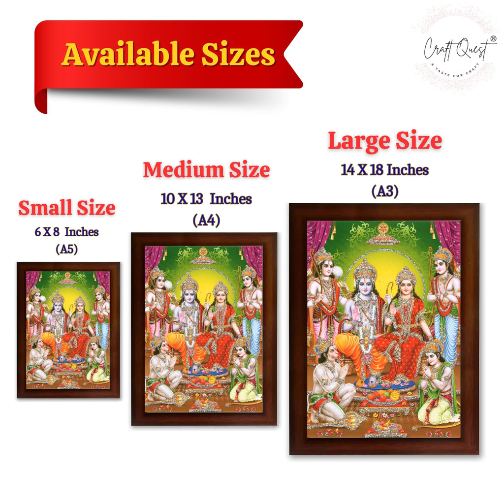 CRAFT QUEST Ram Darbar Lord Shri Rama Sita Parivar Family Wall Painting Framed Home and Pooja Decor