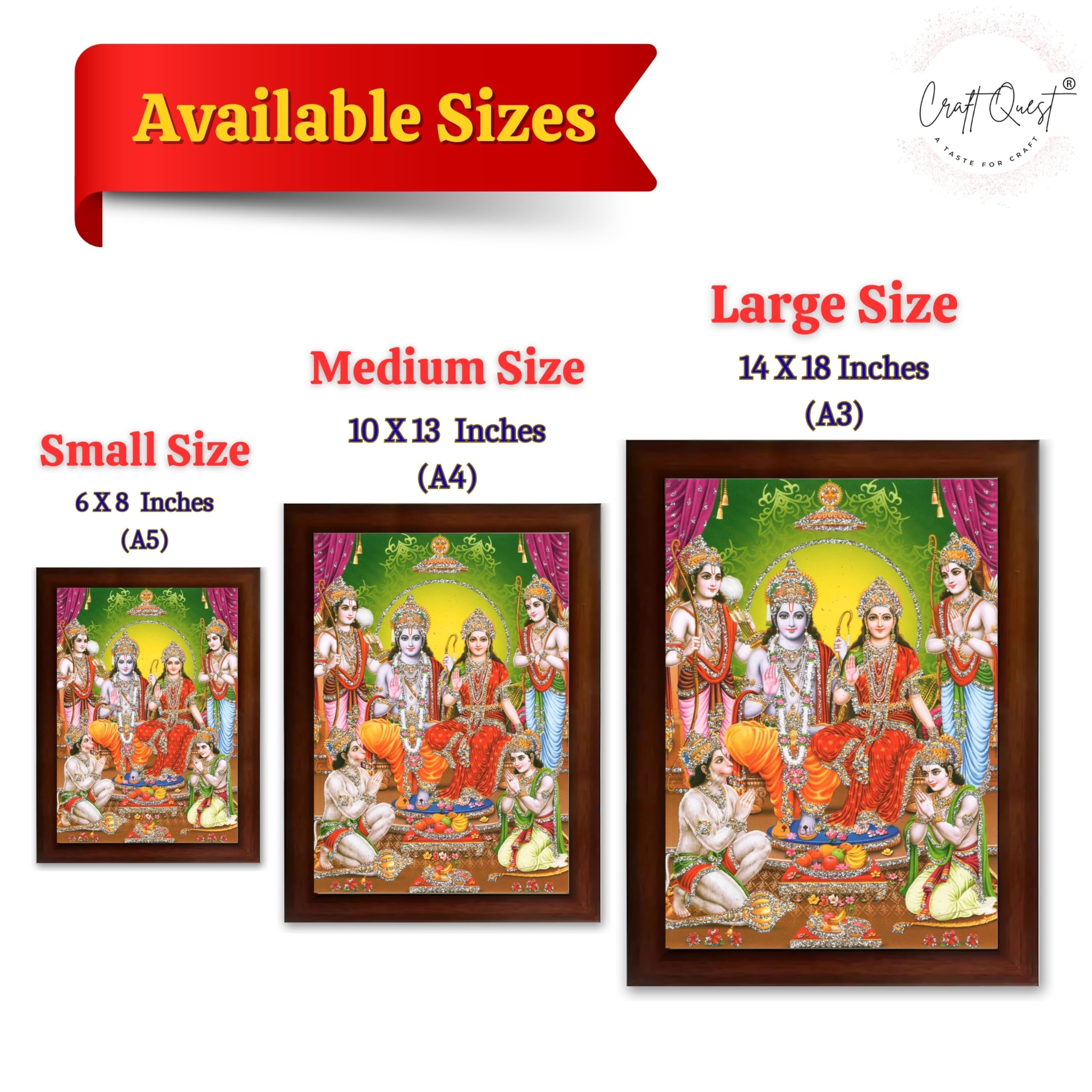 CRAFT QUEST Ram Darbar Lord Shri Rama Sita Parivar Family Wall Painting Framed Home and Pooja Decor