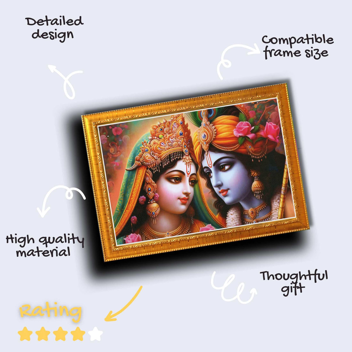 CRAFT QUEST Radha Krishna Art Photo Framed Painting for Home and Bedroom Wall Decoration of Size 14X10 Inches with Frame And Acrylic Glass RK210