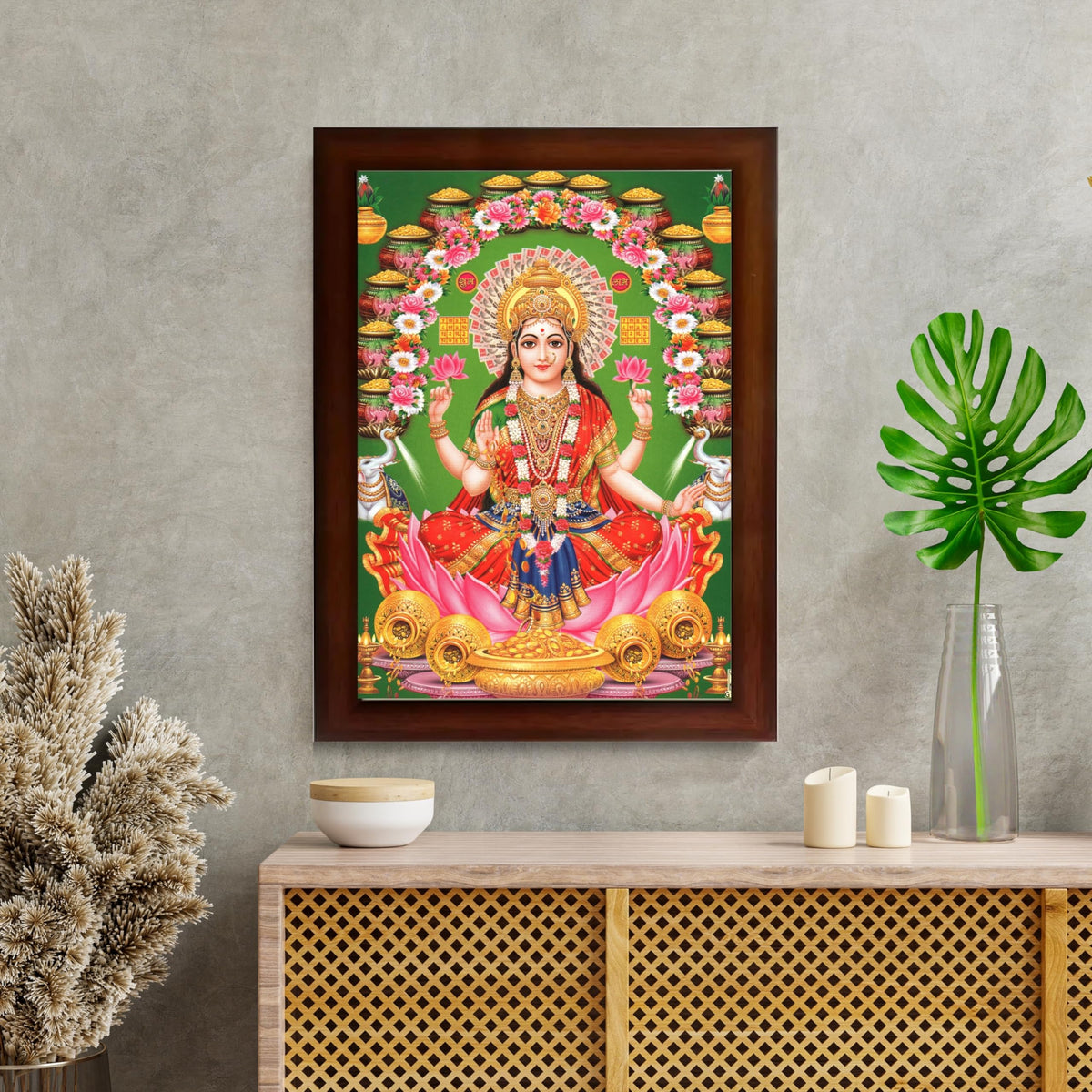 CRAFT QUEST Goddess Lakshmi Devi Dhana Vaibhav Laxmi Maa Wall Painting Frame Home Decor