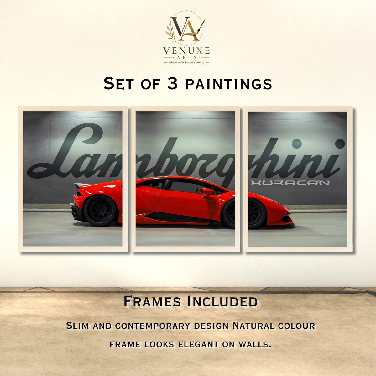 VENUXE ARTS Set Of 3 Big Sports Cars Framed Posters Gift Items for Boys Room Wall Decoration Bedroom Living Room Office Studio Décor | Car Poster Frame for Wall Décor