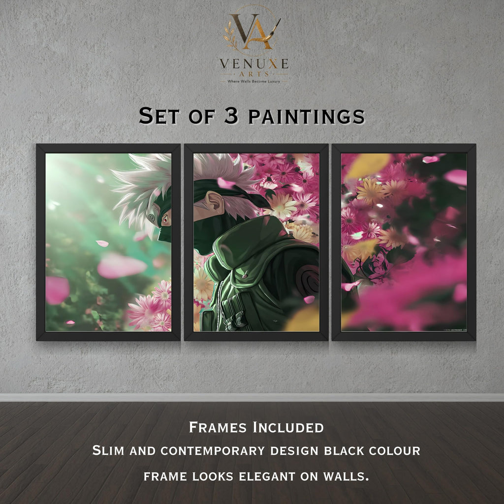 VENUXE ARTS Set Of 3 Anime Characters Wall Framed |Anime Characters Framed Poster for Living Room Bedroom Gaming Room Studio Wall Decor