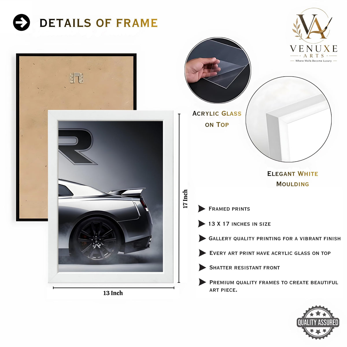 VENUXE ARTS Set Of 3 Big Sports Cars Framed Posters Gift Items for Boys Room Wall Decoration Bedroom, Living Room, Office, Studio Décor | Car Poster Frame for Wall Décor