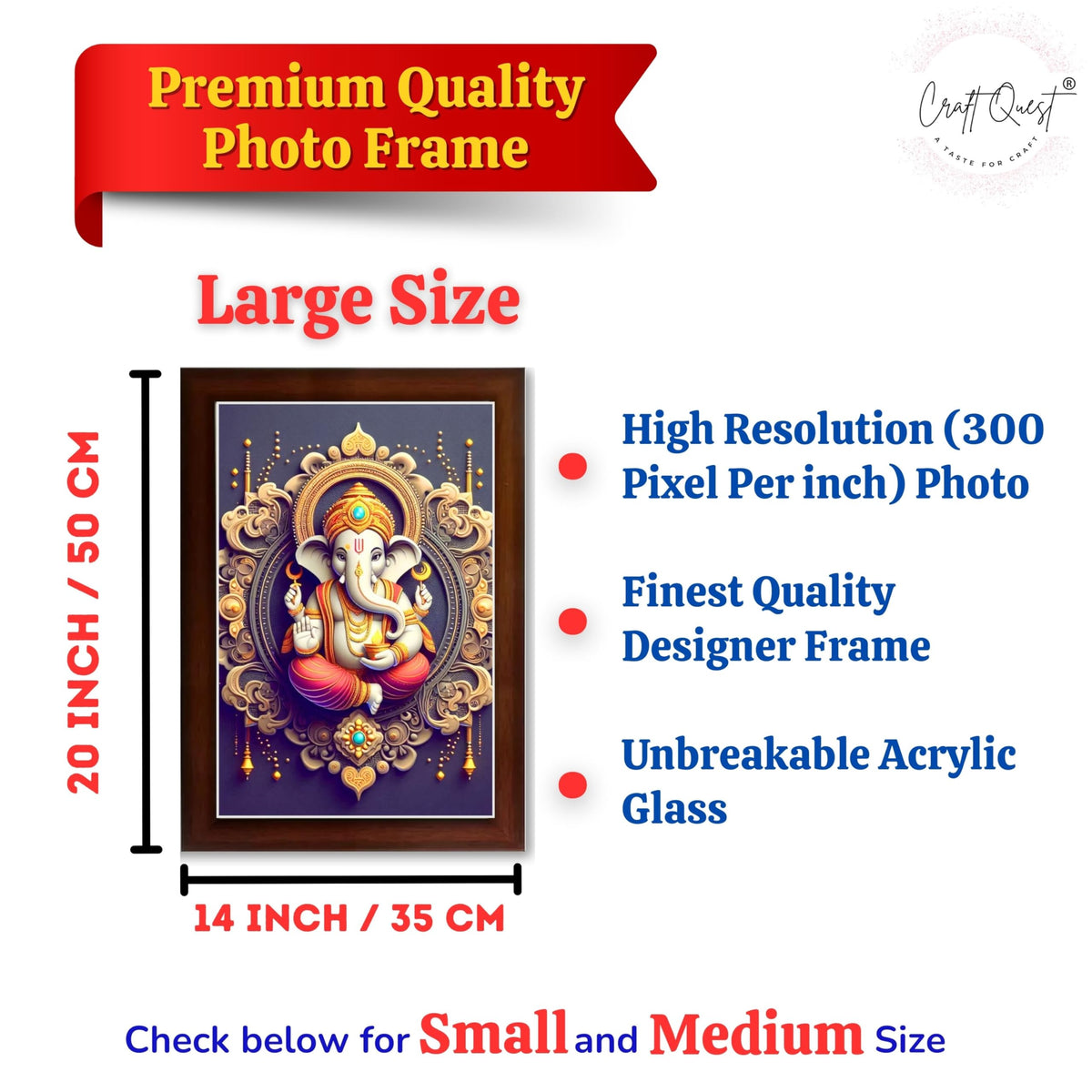 CRAFT QUEST Ganesh Ganpati Ganesha Art Framed Painting Ready to Hang and Wall Home Decor