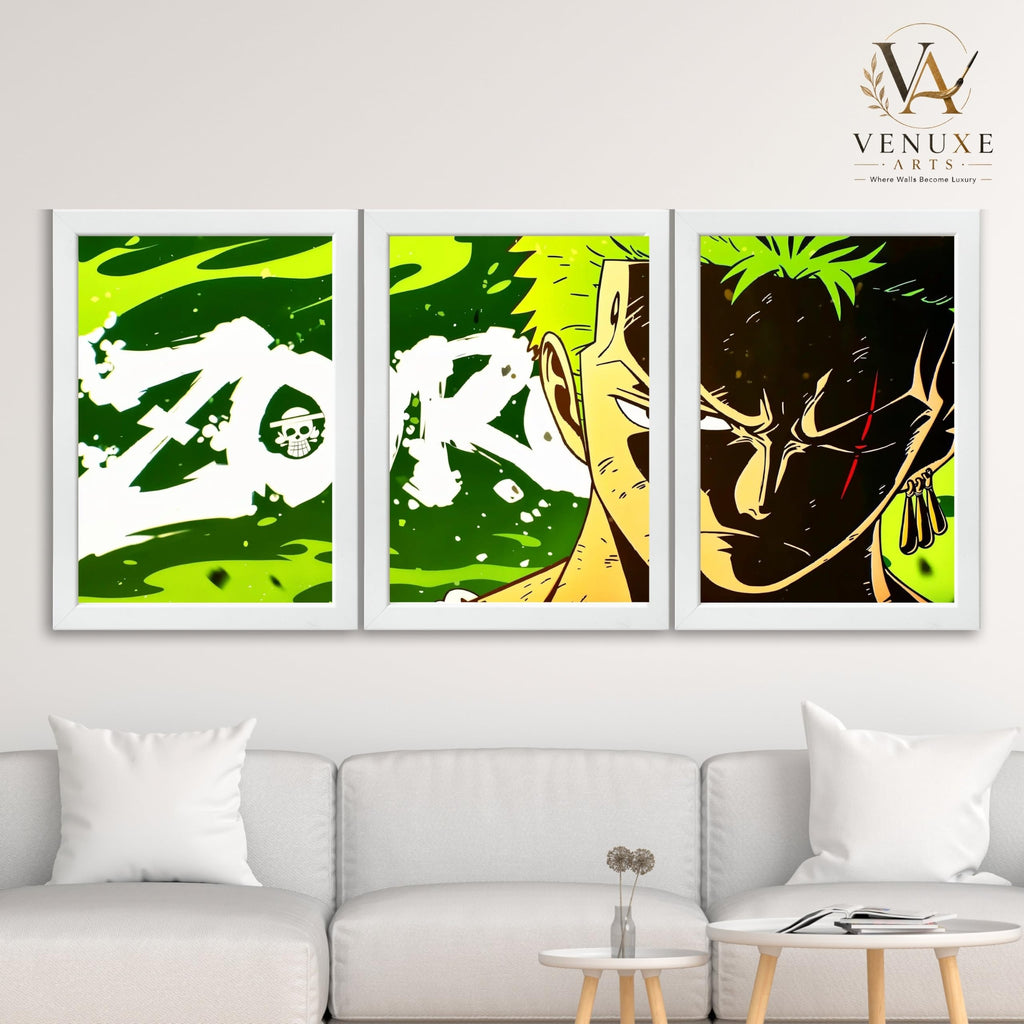 VENUXE ARTS Set Of 3 Anime Characters Wall Framed |Anime Characters Framed Poster for Living Room Bedroom Gaming Room Studio Wall Decor