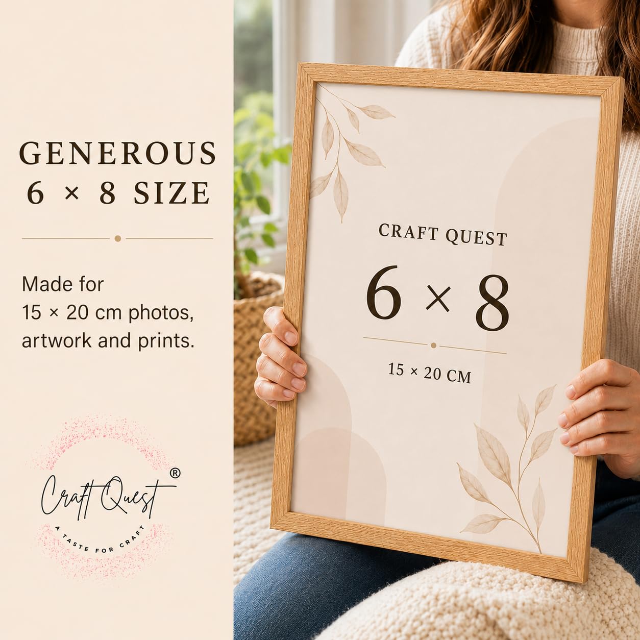 CRAFT QUEST 4X6 Inch Size synthetic Wall Mount Photo frames Single For Home Decoration, Living Room, Office Decoration (Natural, Set of 1)