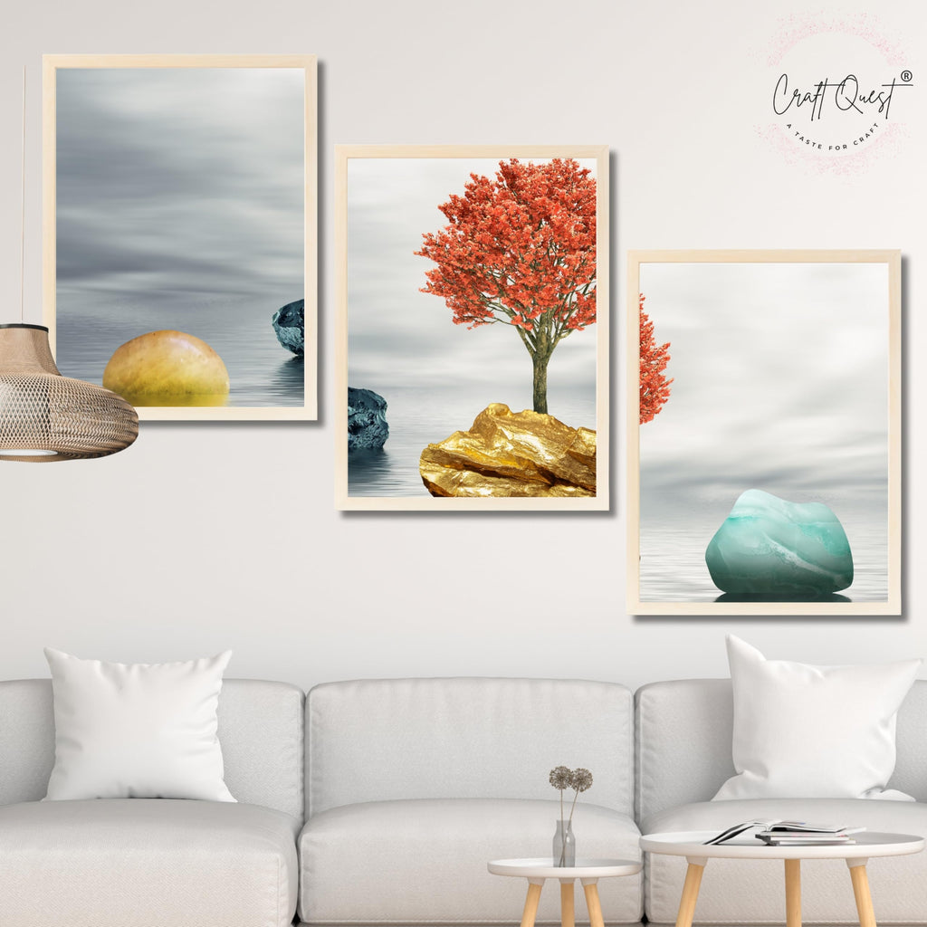 CRAFT QUEST Abstract Three Figure Modern Art | Set of 3 Frames for Home Decoration | Ideal for Living Room, Bedroom & Offices