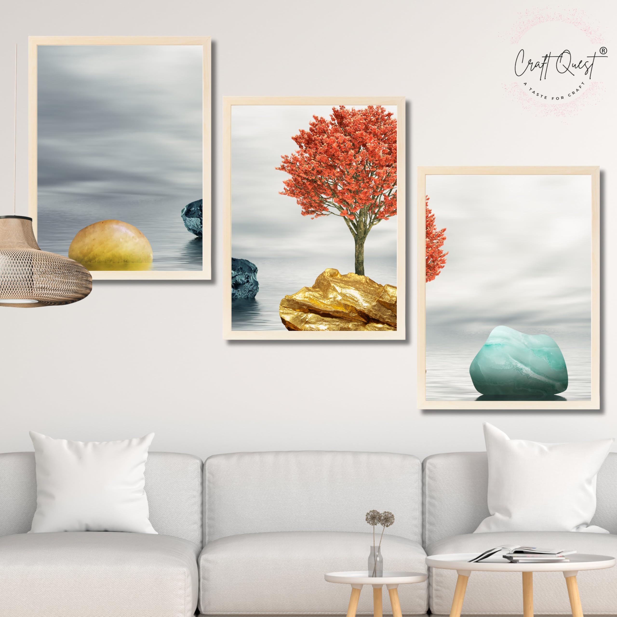 CRAFT QUEST Abstract Three Figure Modern Art | Set of 3 Frames for Home Decoration | Ideal for Living Room, Bedroom & Offices