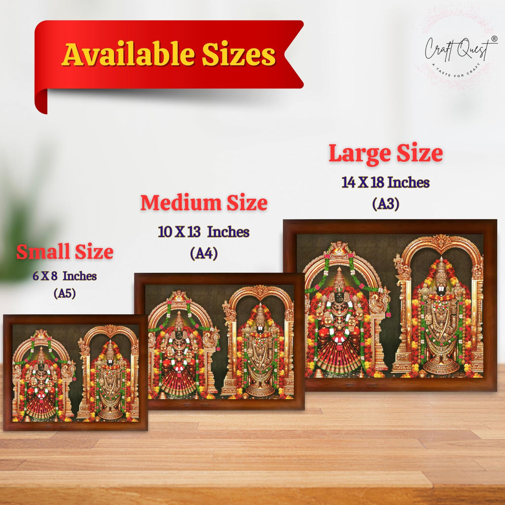 CRAFT QUEST Tirupati Balaji Padmavati Venkateshwara Swamy Wall Painting Photo Frame | South God Frame for Home, Office, Temple & Gifting