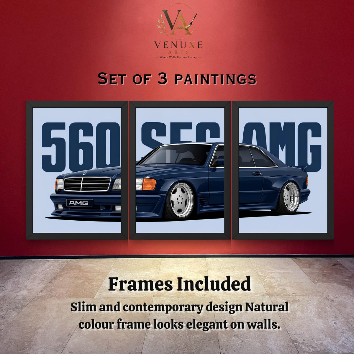 VENUXE ARTS Set Of 3 Big Sports Cars Framed Posters Gift Items for Boys Room Wall Decoration Bedroom Living Room Office Studio Décor | Car Poster Frame for Wall Décor