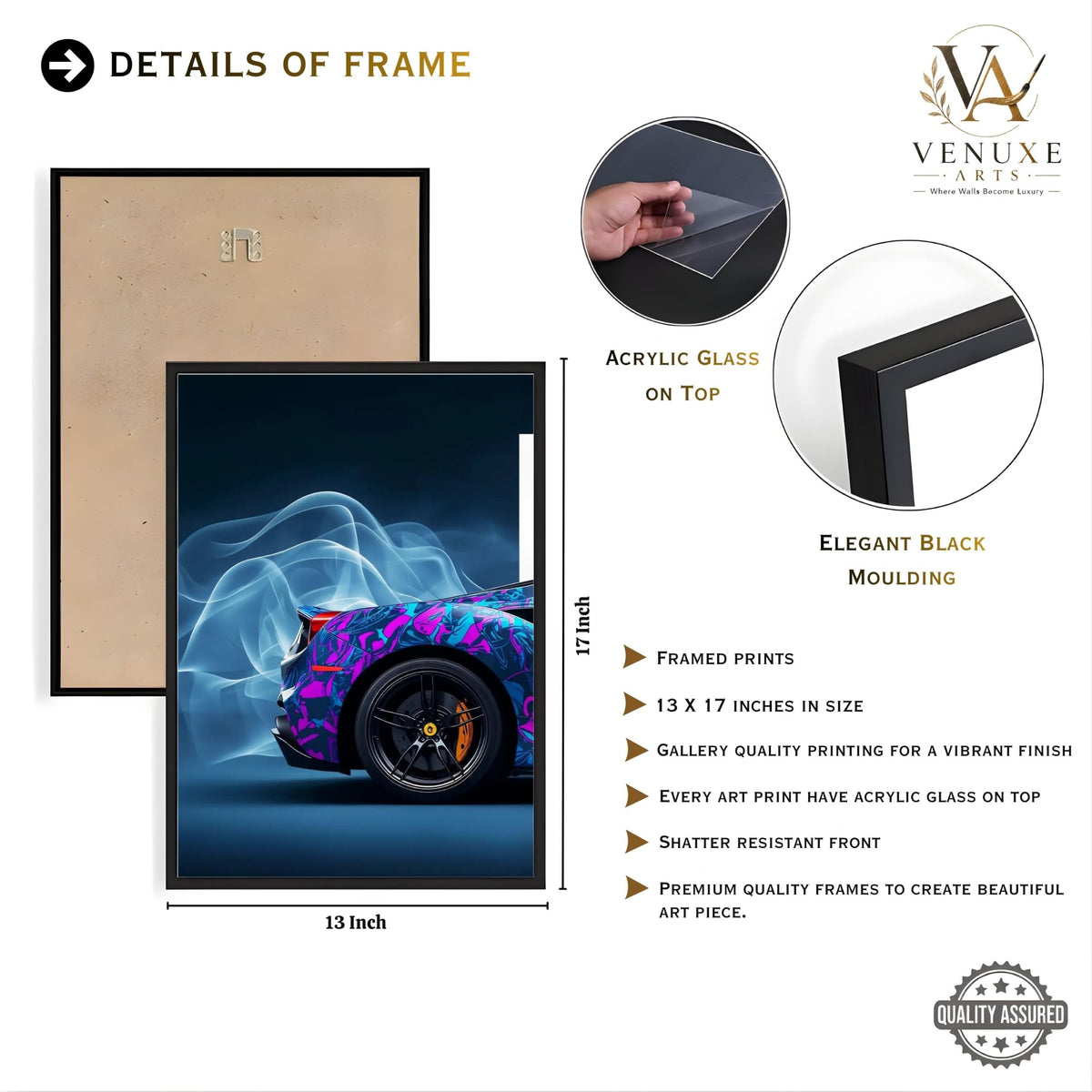 VENUXE ARTS Set Of 3 Big Sports Cars Framed Posters Gift Items for Boys Room Wall Decoration Bedroom Living Room Office Studio Décor | Car Poster Frame for Wall Décor