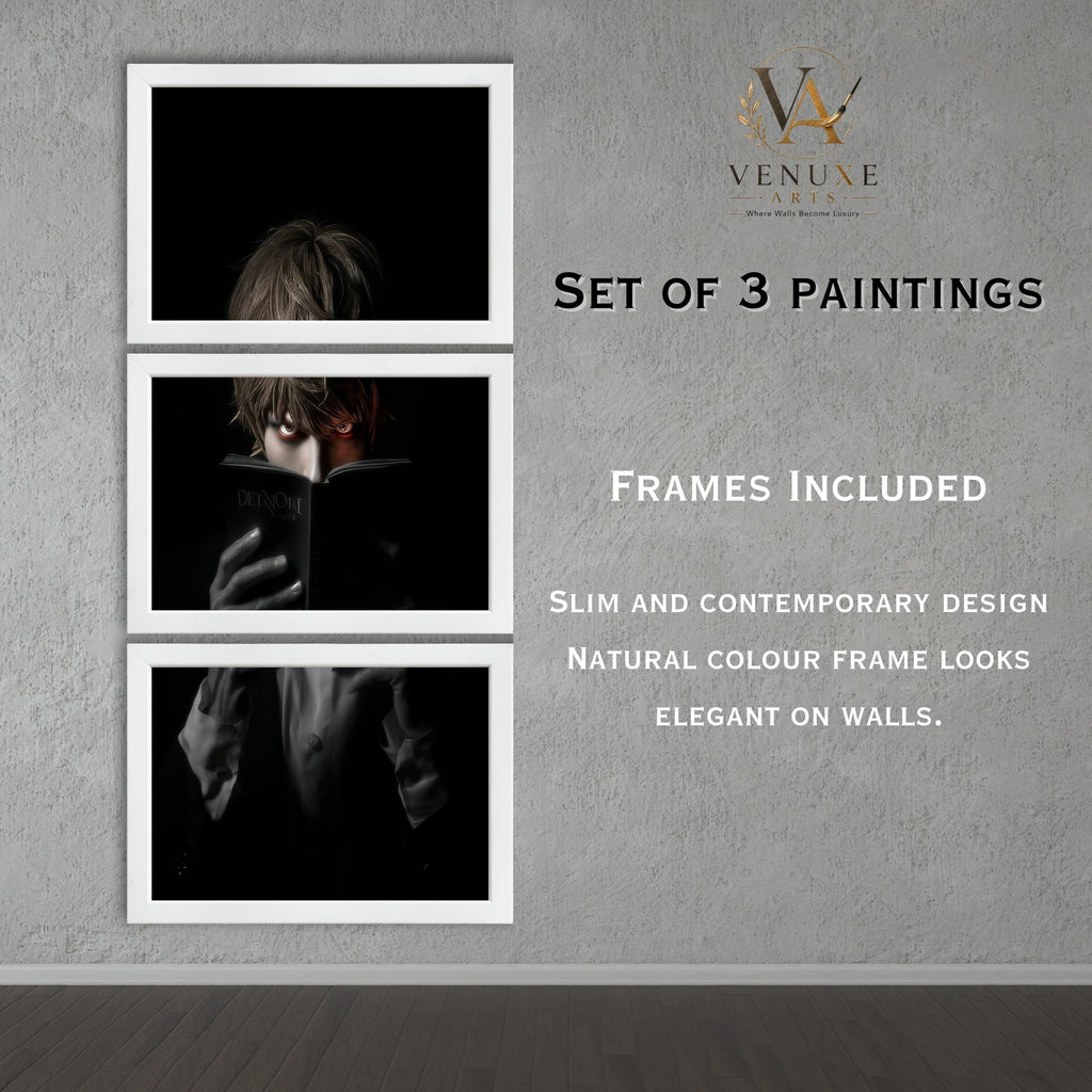 VENUXE ARTS Set Of 3 Anime Characters Wall Framed |Anime Characters Framed Poster for Living Room Bedroom Gaming Room Studio Wall Decor
