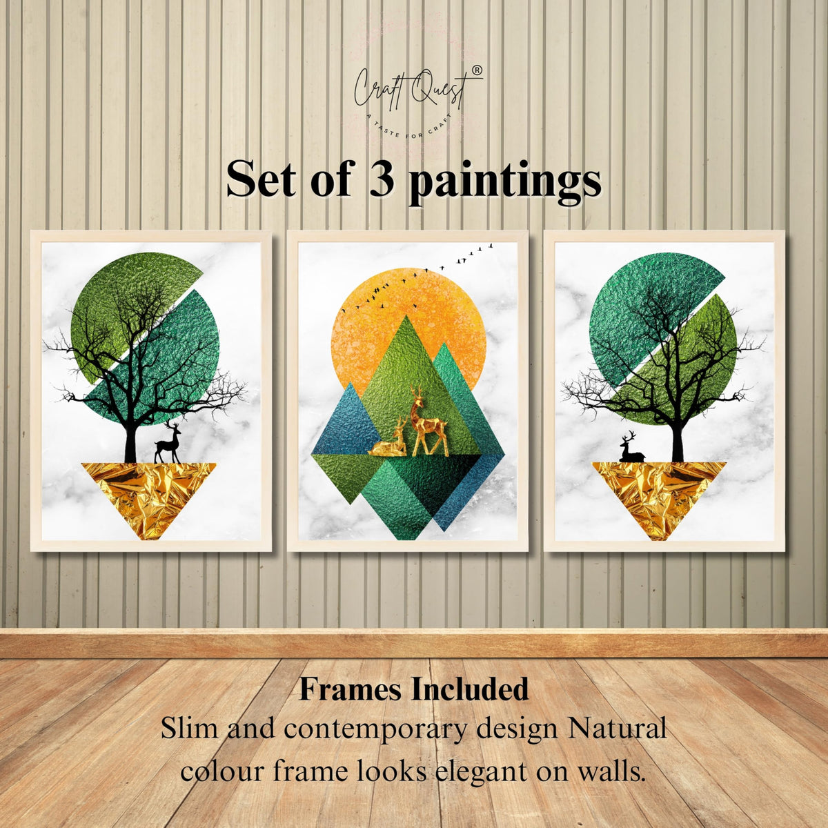 CRAFT QUEST Modern Art Abstract Wall Art | Set of 3 Frames for Home Decoration | Ideal for Living Room, Bedroom & Offices