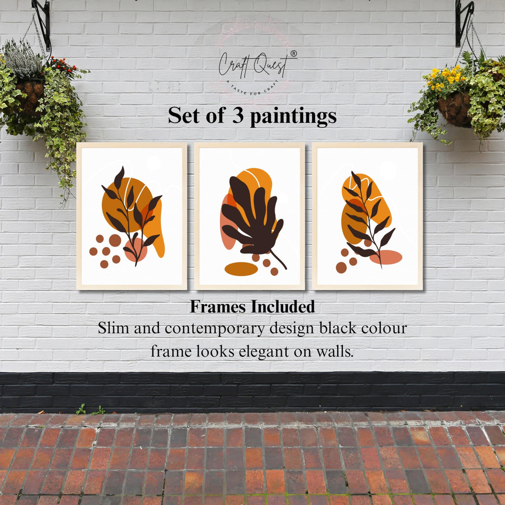 CRAFT QUEST Wall Art Decor Paintings | Set of 3 BOHO Wall Art Frames for Home Decoration | Ideal for Living Room, Bedroom & Office
