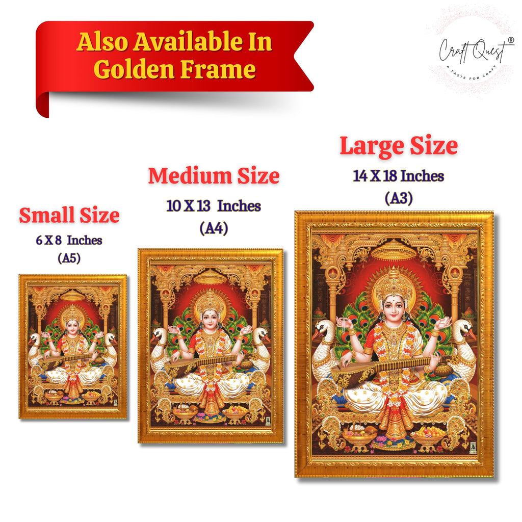 CRAFT QUEST Saraswati Devi Goddess Saraswathi Maa Wall Painting Framed For Home Décor Synthetic wooden Framed