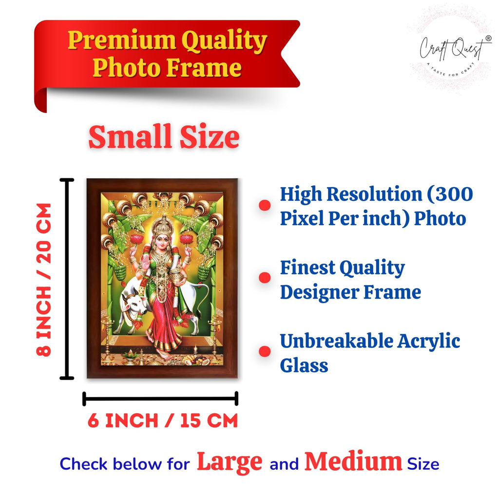 CRAFT QUEST Goddess Lakshmi Mata Vaibhav Laxmi Wall Painting Photo Framed | Acrylic Glass, Lightweight | Ideal for Home, Office, Temple & Puja Room, Wall Decor