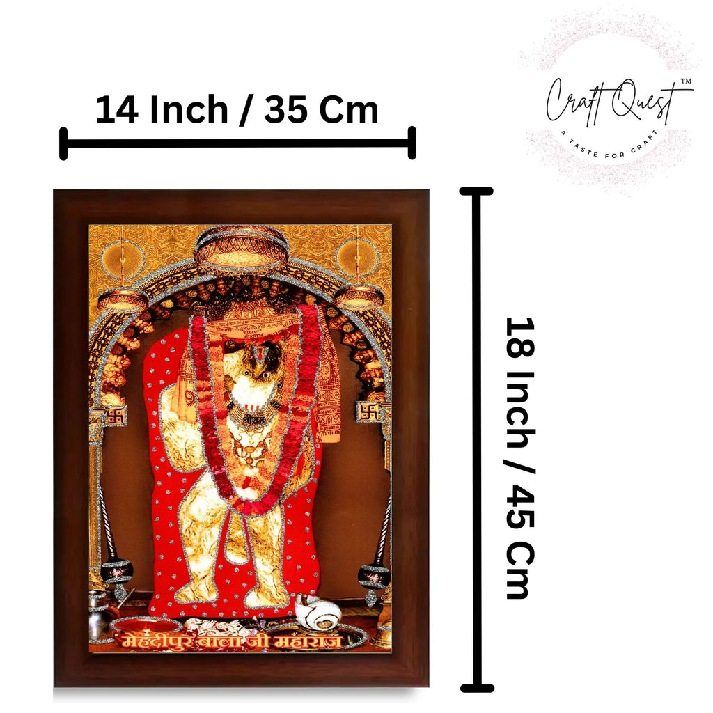 CRAFT QUEST Mehndipur balaji Hanuman | Bajrangbali Religious Photo with frame for Home Decorative Item
