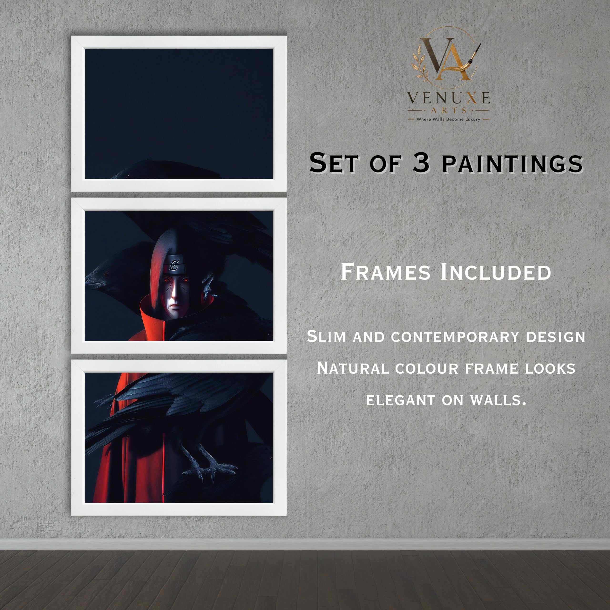 VENUXE ARTS Set Of 3 Anime Characters Wall Framed |Anime Characters Framed Poster for Living Room Bedroom Gaming Room Studio Wall Decor