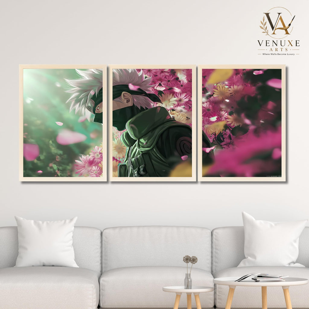 VENUXE ARTS Set Of 3 Anime Characters Wall Framed |Anime Characters Framed Poster for Living Room Bedroom Gaming Room Studio Wall Decor