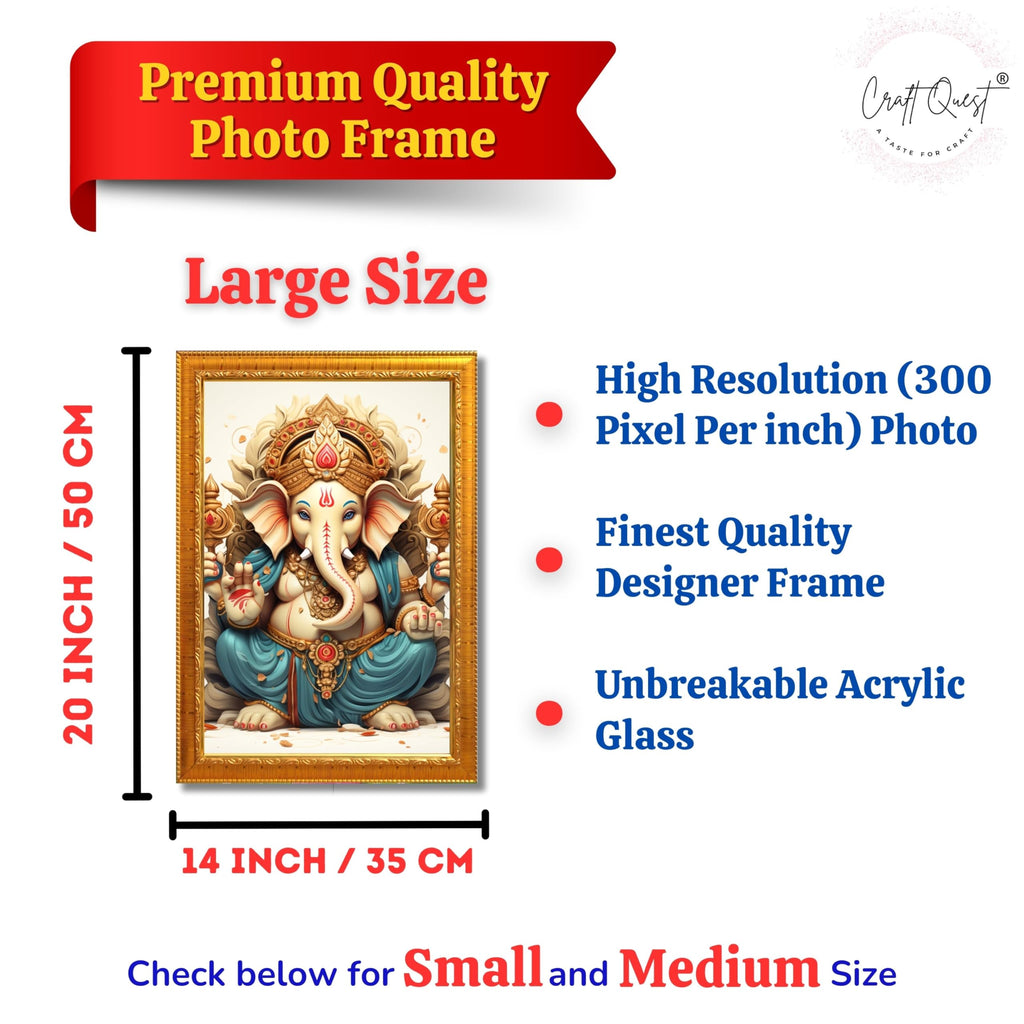 CRAFT QUEST Lord Ganesha Ganesh ji Art Framed Wall Painting With Frame For Home and,Office Décor Items