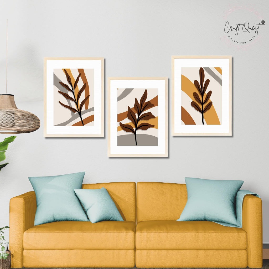 CRAFT QUEST Wall Art Decor Paintings | Set of 3 BOHO Wall Art Frames for Home Decoration | Ideal for Living Room, Bedrooms & Offices