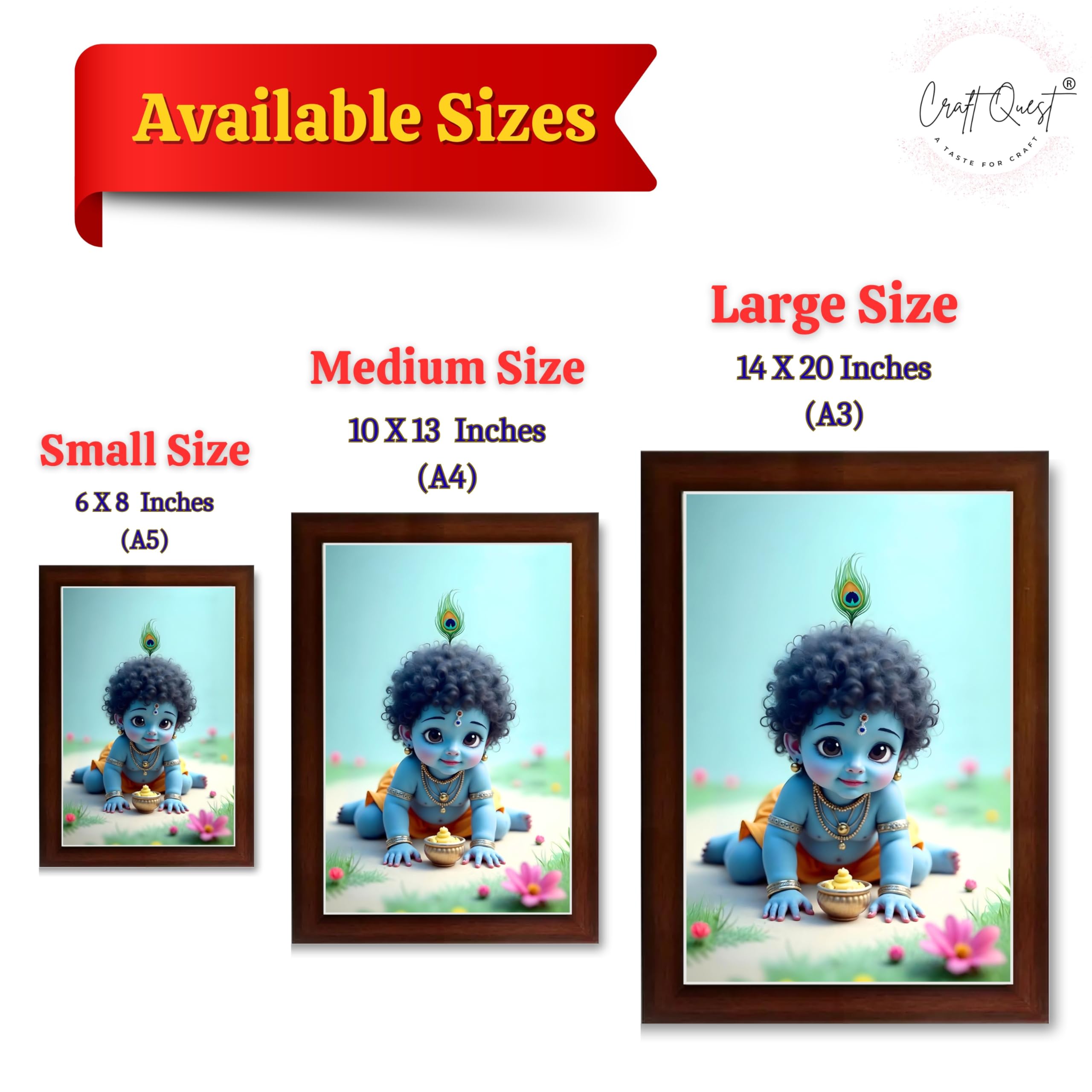 CRAFT QUEST Bal Gopal Painting | Krishna Photo Frames for Walls, Home, Bedroom, Living Room and Home Decor