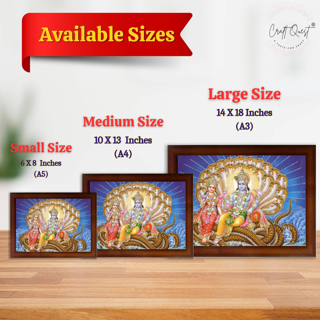 CRAFT QUEST Goddess Lakshmi pressing legs of lord Vishnu on Shesh naag, Glitter Work Painting