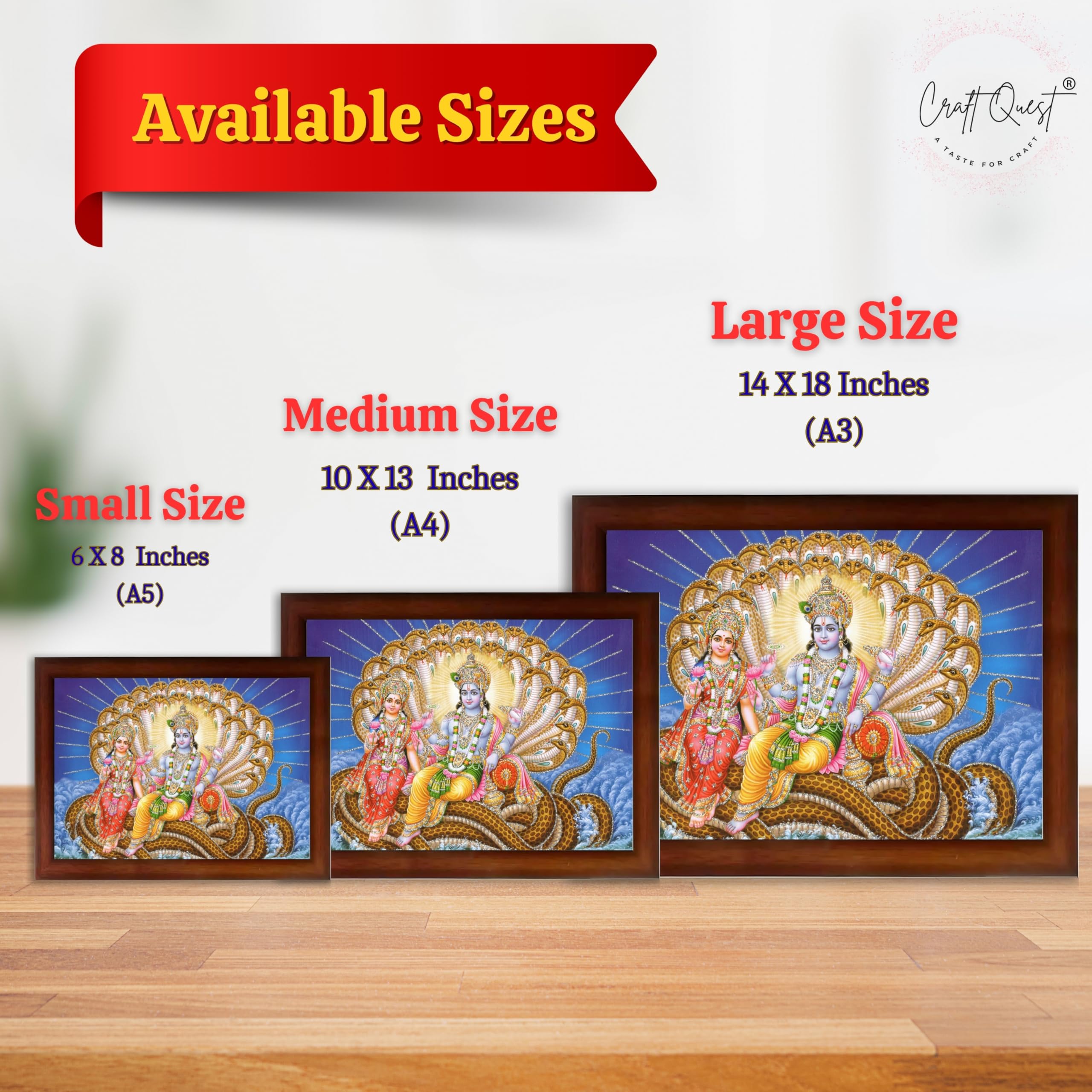 CRAFT QUEST Goddess Lakshmi pressing legs of lord Vishnu on Shesh naag, Glitter Work Painting