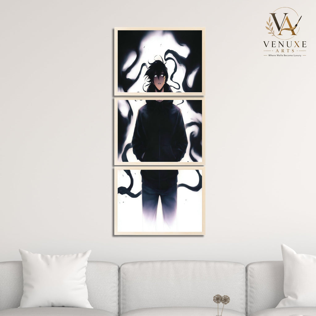 VENUXE ARTS Set Of 3 Anime Characters Wall Framed |Anime Characters Framed Poster for Living Room Bedroom Gaming Room Studio Wall Decor