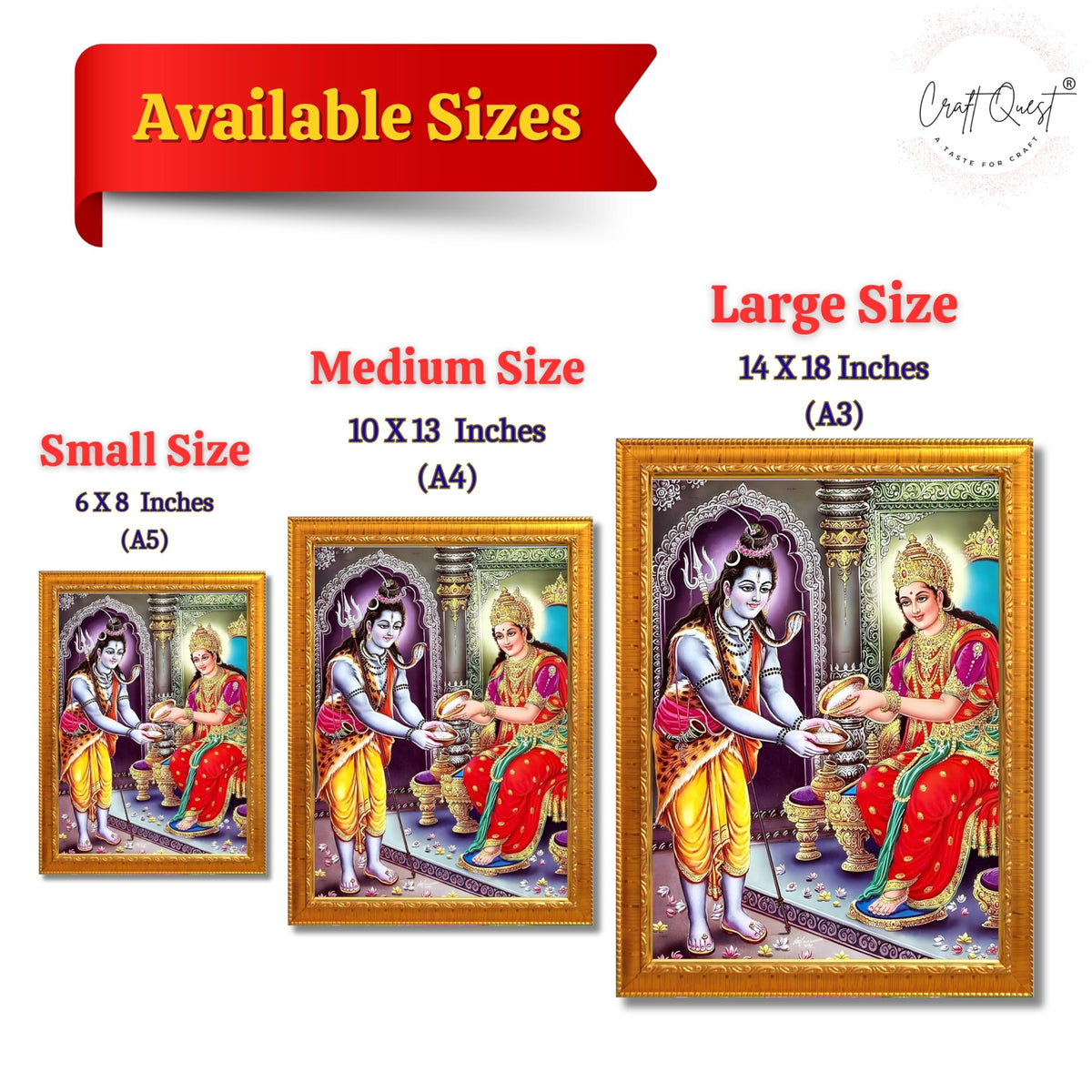 CRAFT QUEST Shiva & Maa Annapurna devi sitting on throne photo frame with Acrylic Glass for Home Kitchen, Restraunt, Business