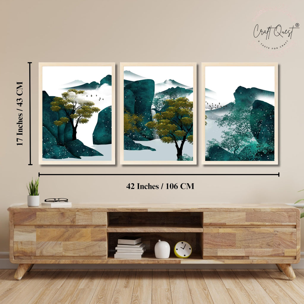 CRAFT QUEST Modern Art Ink Landscape Wall Art | Set of 3 Frames for Home Decoration | Ideal for Living Room, Bedroom & Offices