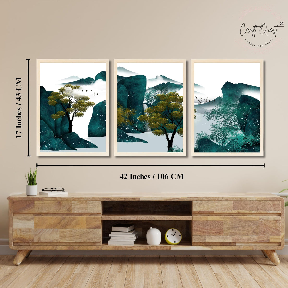 CRAFT QUEST Modern Art Ink Landscape Wall Art | Set of 3 Frames for Home Decoration | Ideal for Living Room, Bedroom & Offices