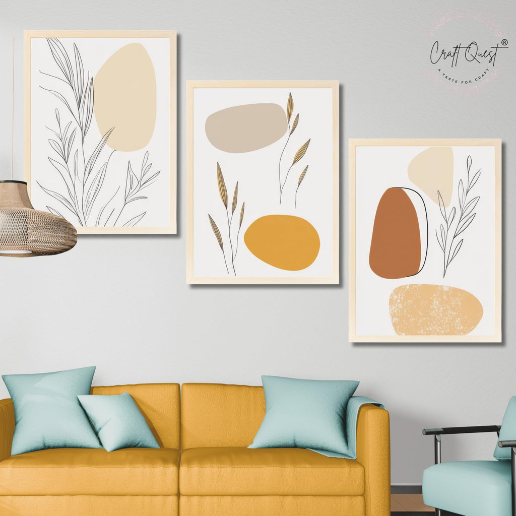 CRAFT QUEST Organic Abstract Wall Art Modern Art | Set of 3 Frames for Home Decoration | Ideal for Living Room, Bedroom & Offices